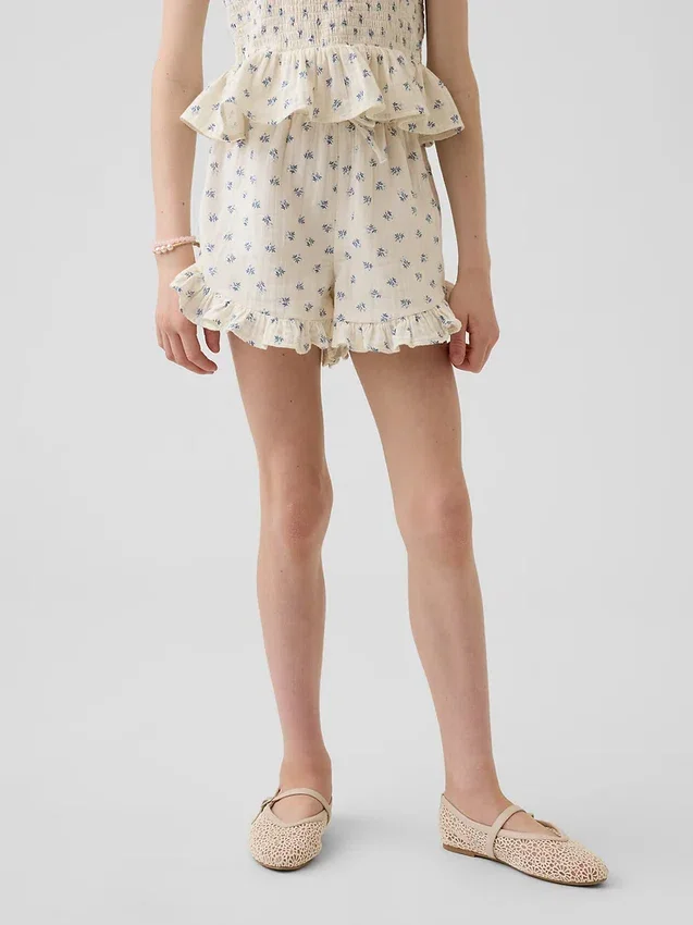 Kinderkatoenen gaaskorte broek met ruches