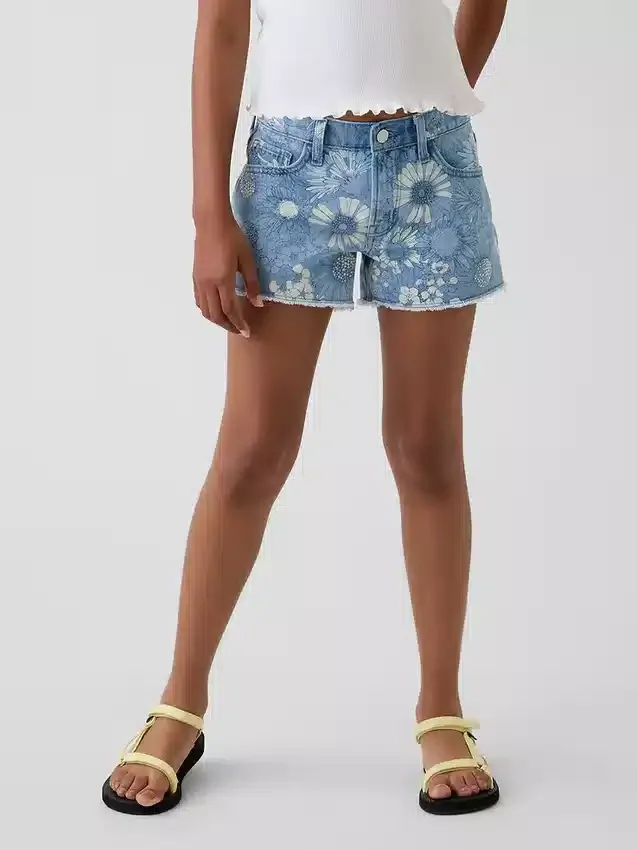 Kinderkorte broeken met lage taille en bloemenprint