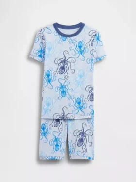 Kinderpyjama met korte broek van biologisch geborsteld katoen met octopusprint