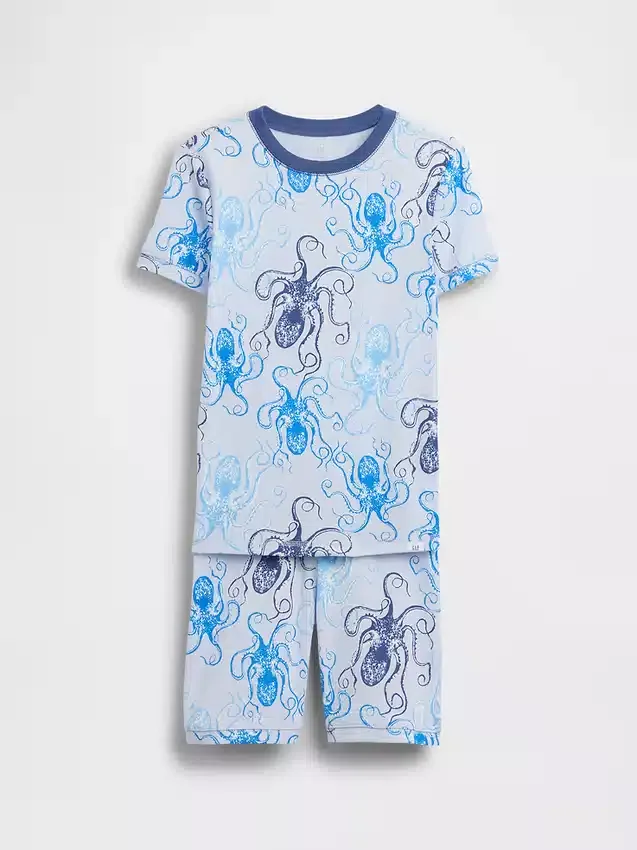 Kinderpyjama met korte broek van biologisch geborsteld katoen met octopusprint