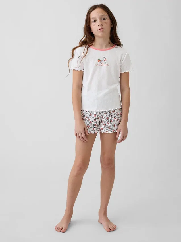 Kinderpyjama-set met geribde korte broek van gerecycled materiaal met Winnie de Poeh