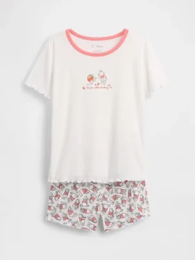 Kinderpyjama-set met geribde korte broek van gerecycled materiaal met Winnie de Poeh
