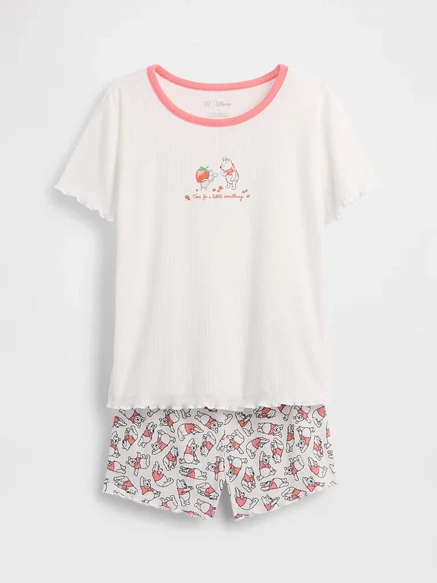 Kinderpyjama-set met geribde korte broek van gerecycled materiaal met Winnie de Poeh