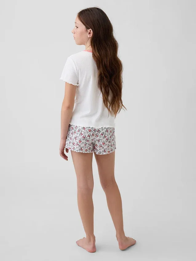 Kinderpyjama-set met geribde korte broek van gerecycled materiaal met Winnie de Poeh