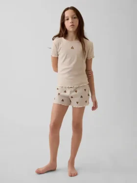 Kinderpyjama-set met geribde korte broeken en Brannan Bear-motief