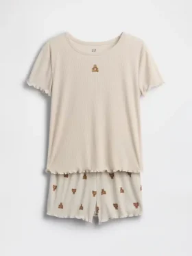 Kinderpyjama-set met geribde korte broeken en Brannan Bear-motief