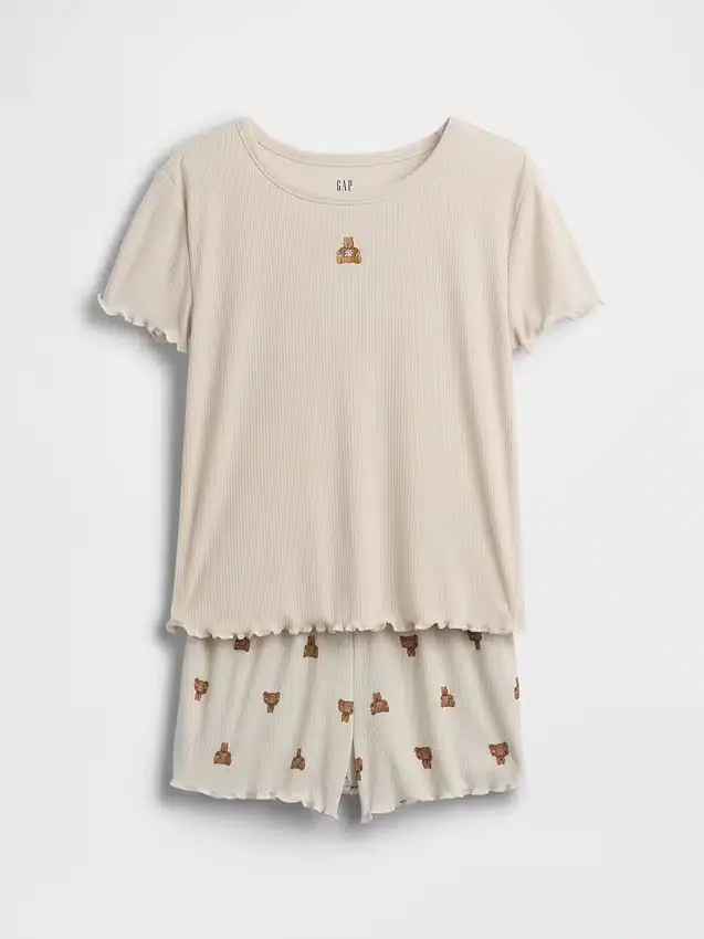 Kinderpyjama-set met geribde korte broeken en Brannan Bear-motief
