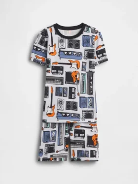 Kinderpyjama-set met korte broek van biologisch geborsteld katoen met muziekprint