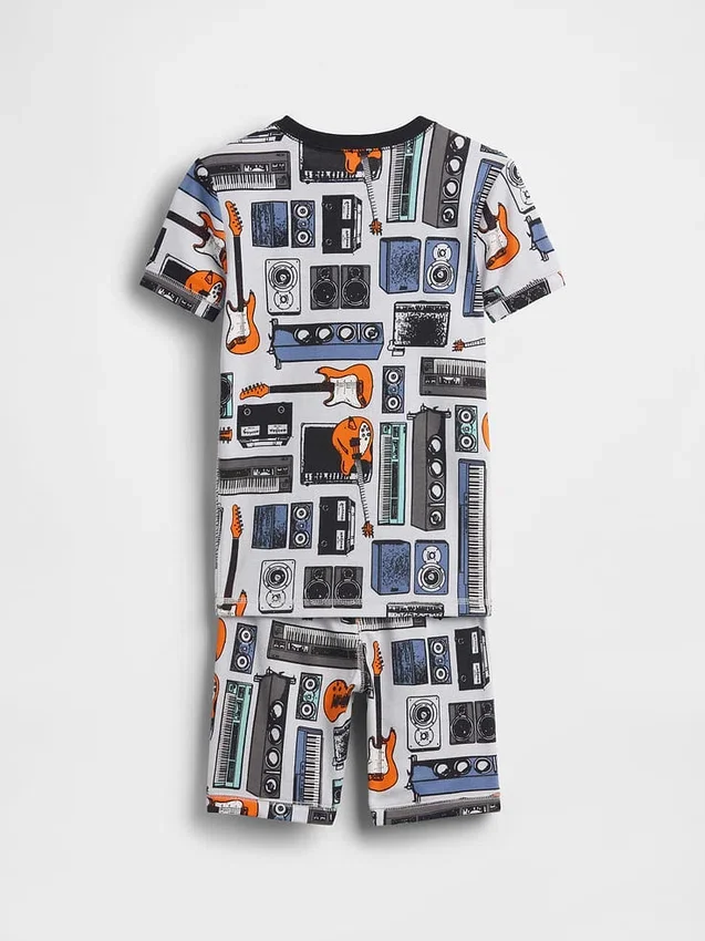 Kinderpyjama-set met korte broek van biologisch geborsteld katoen met muziekprint