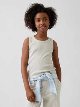 Kindertanktop met ronde hals en ribboord