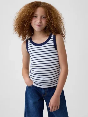 Kindertanktop met ronde hals en ribboord