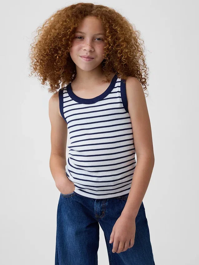 Kindertanktop met ronde hals en ribboord