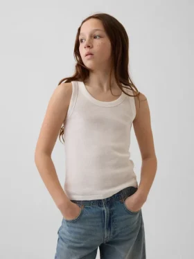 Kindertanktop met ronde hals en ribboord