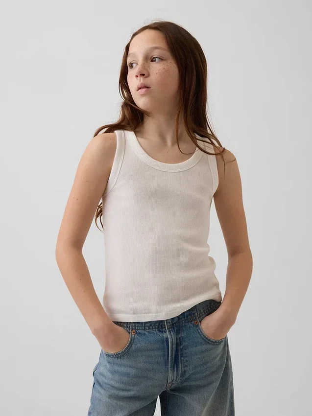 Kindertanktop met ronde hals en ribboord