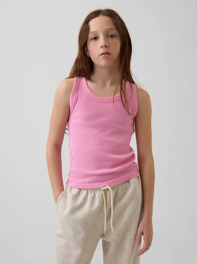 Kindertanktop met ronde hals en ribboord