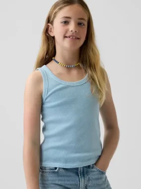 Kindertanktop met ronde hals en ribboord