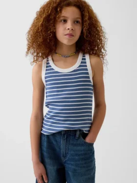 Kindertanktop met ronde hals en ribboord