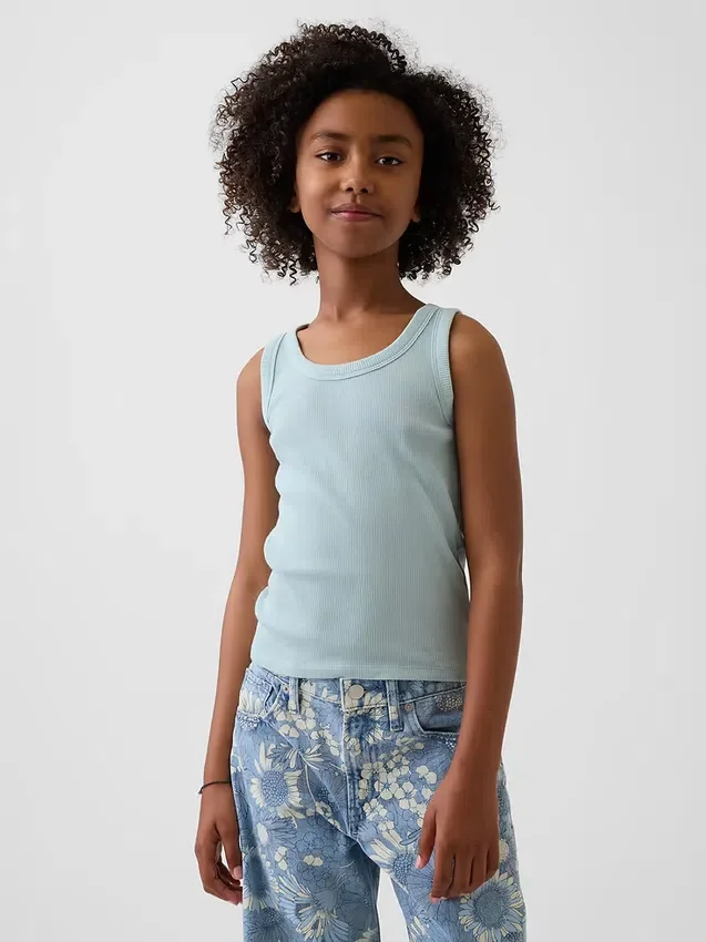 Kindertanktop met ronde hals en ribboord