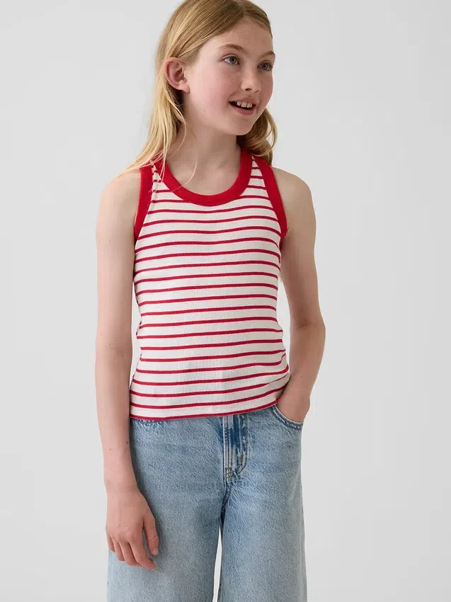 Kindertanktop met ronde hals en ribboord