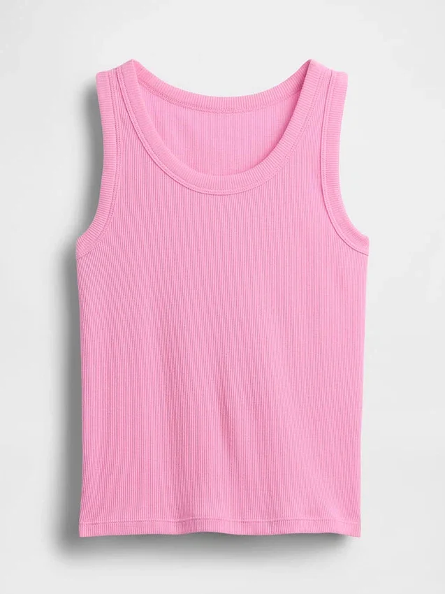 Kindertanktop met ronde hals en ribboord