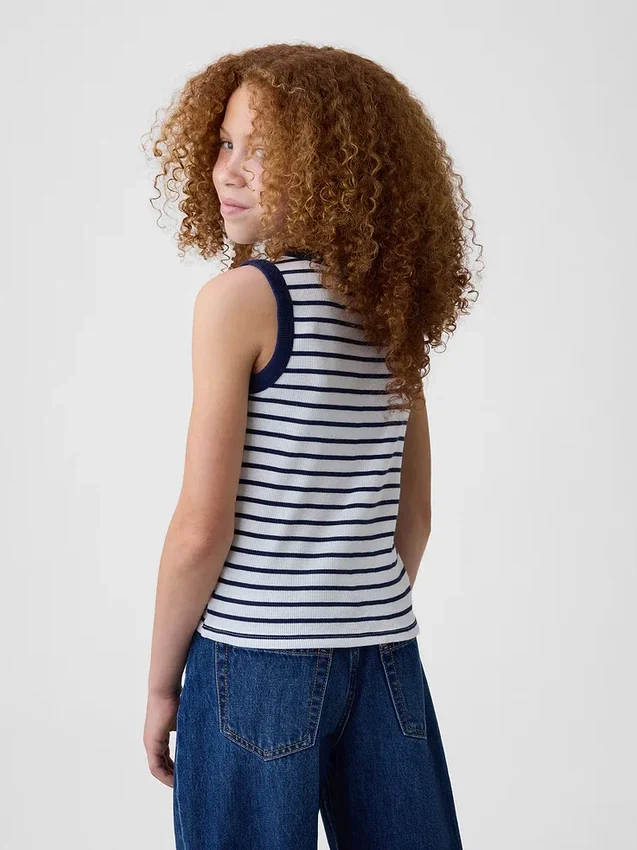 Kindertanktop met ronde hals en ribboord