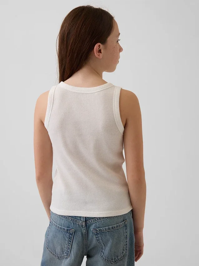 Kindertanktop met ronde hals en ribboord
