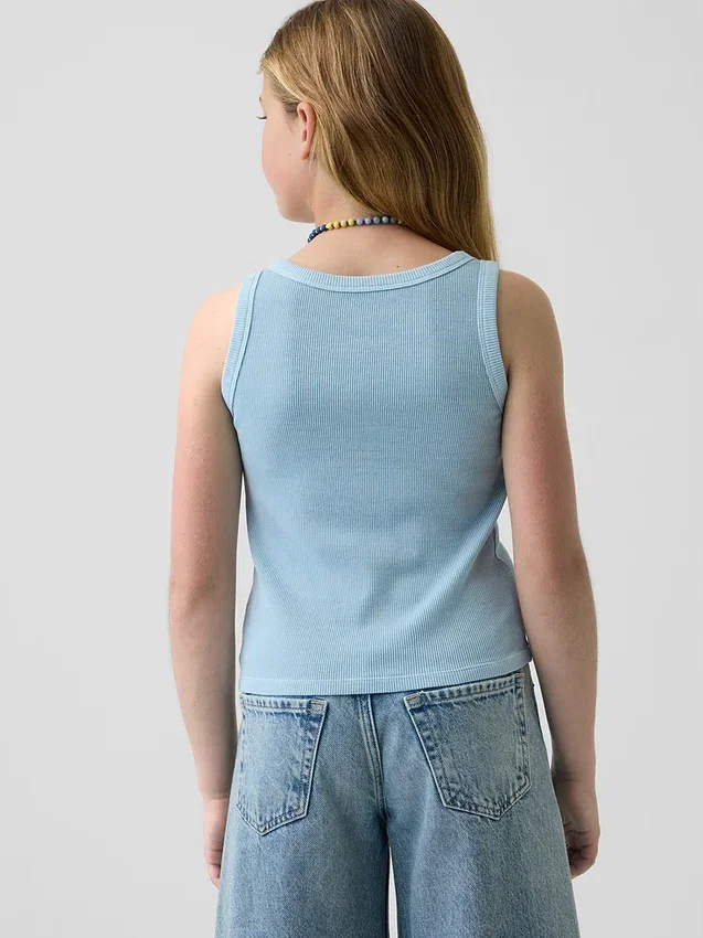 Kindertanktop met ronde hals en ribboord