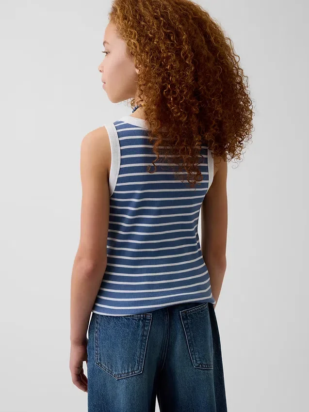 Kindertanktop met ronde hals en ribboord