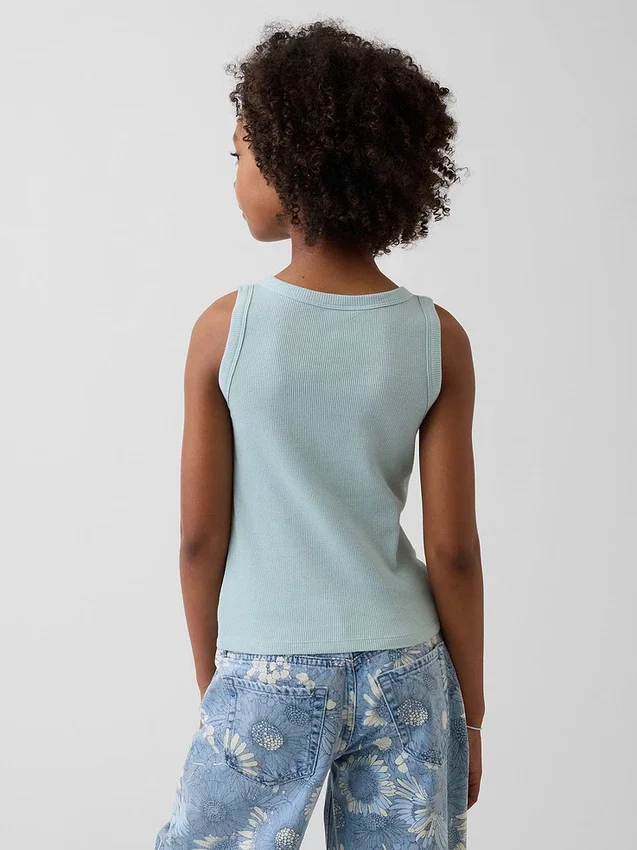 Kindertanktop met ronde hals en ribboord