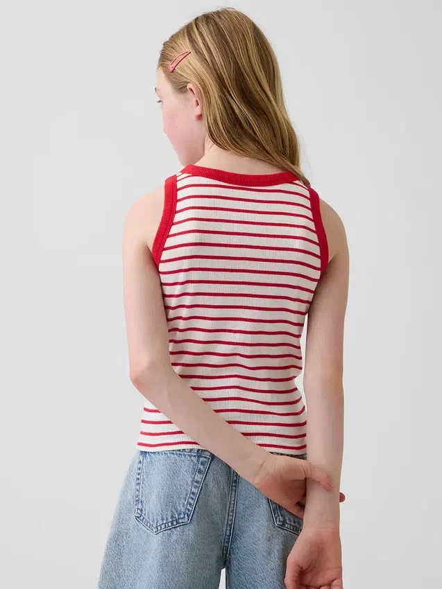 Kindertanktop met ronde hals en ribboord