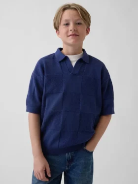 Kindertrui met Johnny-kraag en ruitjespatroon