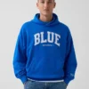 Koop de blauwe, zware hoodie van French Terry met logo