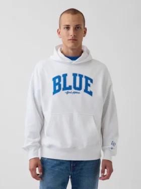 Koop de blauwe, zware hoodie van French Terry met logo
