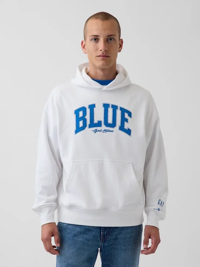 Koop de blauwe, zware hoodie van French Terry met logo