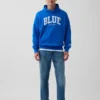 Koop de blauwe, zware hoodie van French Terry met logo