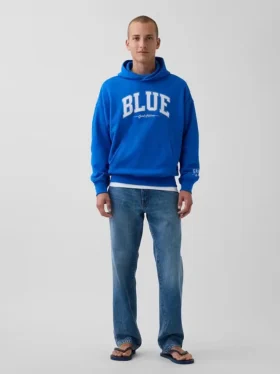 Koop de blauwe, zware hoodie van French Terry met logo