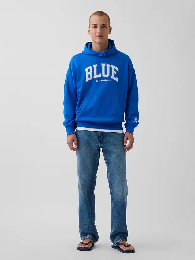 Koop de blauwe, zware hoodie van French Terry met logo