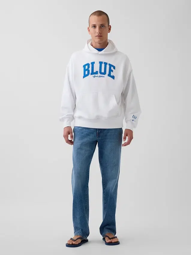 Koop de blauwe, zware hoodie van French Terry met logo