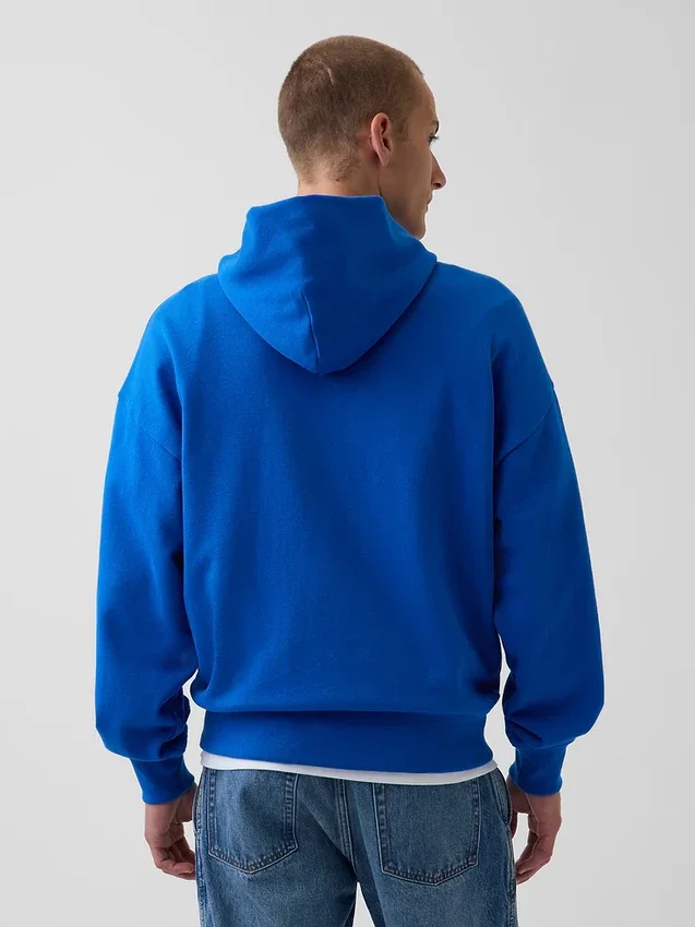Koop de blauwe, zware hoodie van French Terry met logo