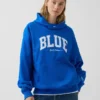 Koop de blauwe, zware hoodie van French Terry met logo