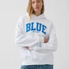 Koop de blauwe, zware hoodie van French Terry met logo