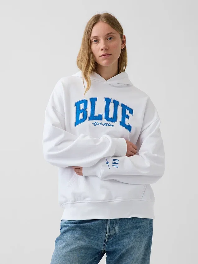 Koop de blauwe, zware hoodie van French Terry met logo