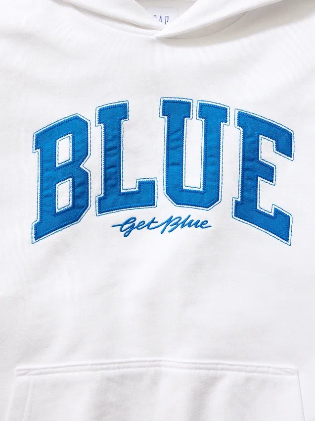 Koop de blauwe, zware hoodie van French Terry met logo