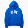 Koop de blauwe, zware hoodie van French Terry met logo