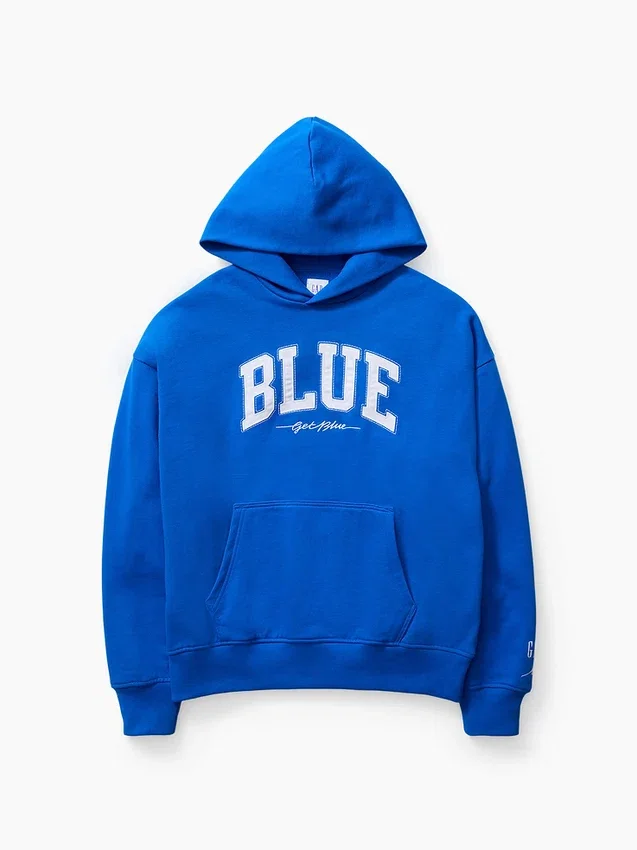 Koop de blauwe, zware hoodie van French Terry met logo