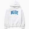 Koop de blauwe, zware hoodie van French Terry met logo