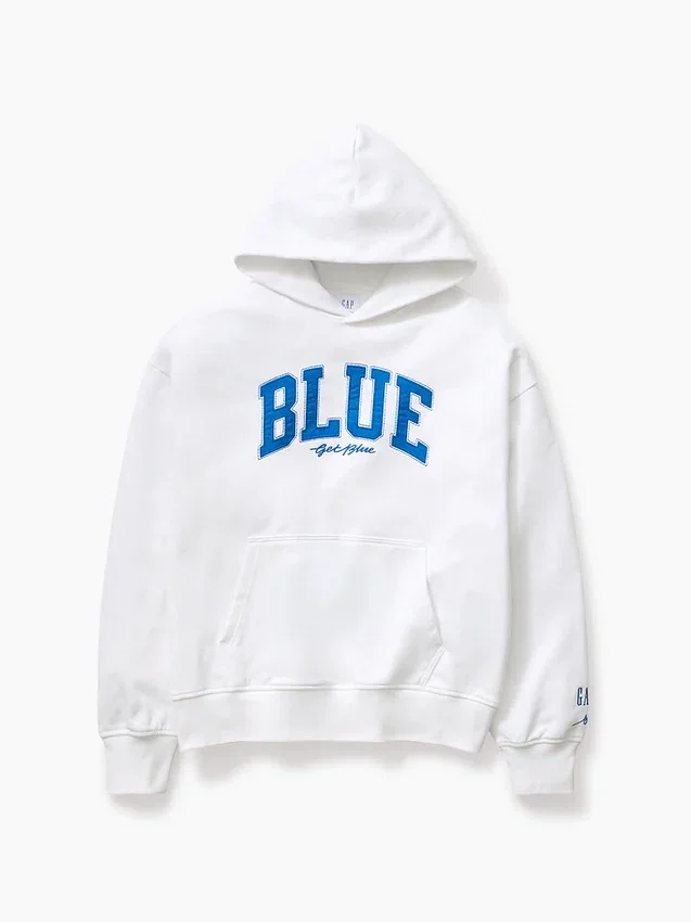 Koop de blauwe, zware hoodie van French Terry met logo