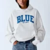 Koop de blauwe, zware hoodie van French Terry met logo