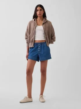 Korte broek van ultrazacht denim met middelhoge taille