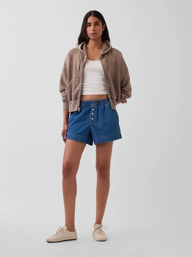 Korte broek van ultrazacht denim met middelhoge taille